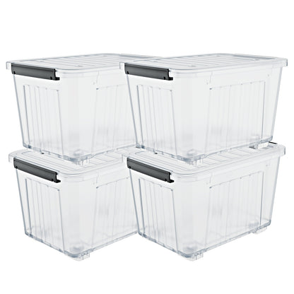 Stackable Storage Bins with Lids and Wheels | 72QT & 97QT Heavy Duty Bins | 4 or 6 Pack | 220LB Capacity | Clear, Blue/White, Black/Yellow