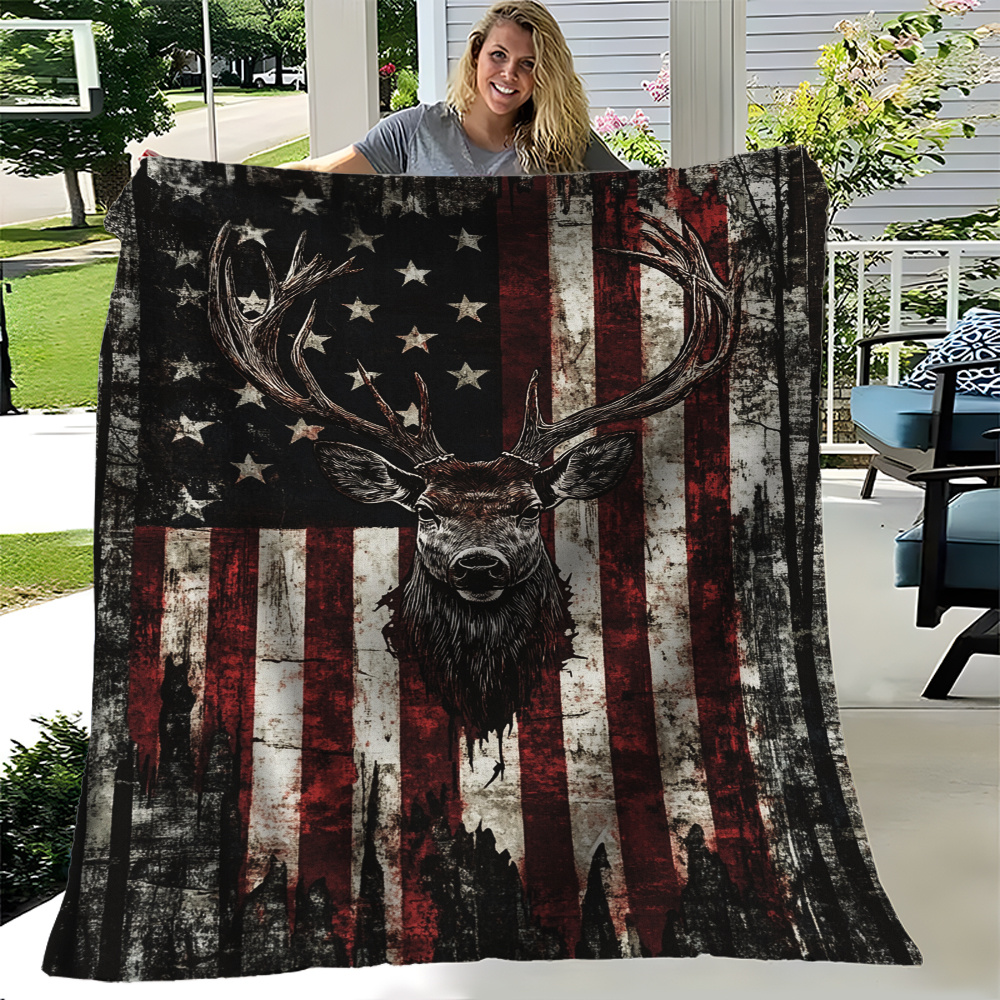 Deer Pattern Flannel Throw Blanket 200-250GSM Soft Warm