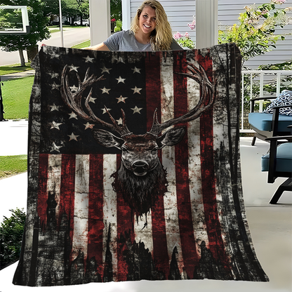 Deer Pattern Flannel Throw Blanket 200-250GSM Soft Warm