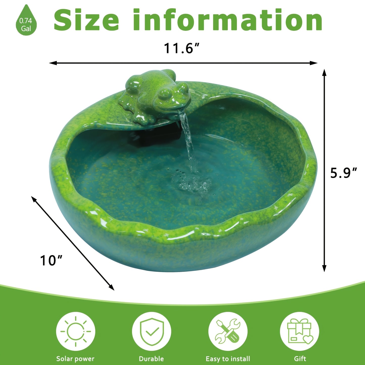 Ceramic Solar Fountain with Battery Backup – Frog Bird Bath