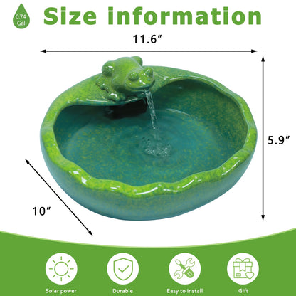 Ceramic Solar Fountain with Battery Backup – Frog Bird Bath