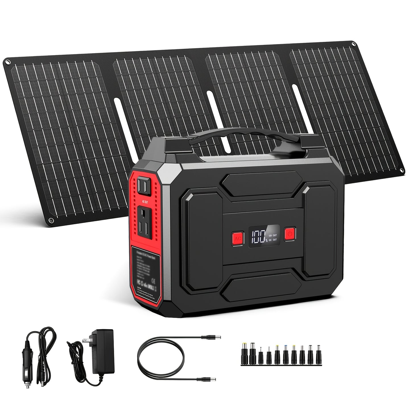 Portable Power Station Solar Generator 146Wh/300W | AC Outlet DC USB LED | Camping Emergency Backup Battery Pack Outdoor Charging