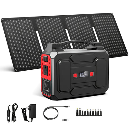 Portable Power Station Solar Generator 146Wh/300W | AC Outlet DC USB LED | Camping Emergency Backup Battery Pack Outdoor Charging