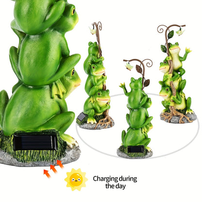Solar Garden Frog Reading Statue Light, Resin Outdoor Lawn Decor, Yard & Patio Ornament, Auto On/Off LED, Whimsical Garden Gift