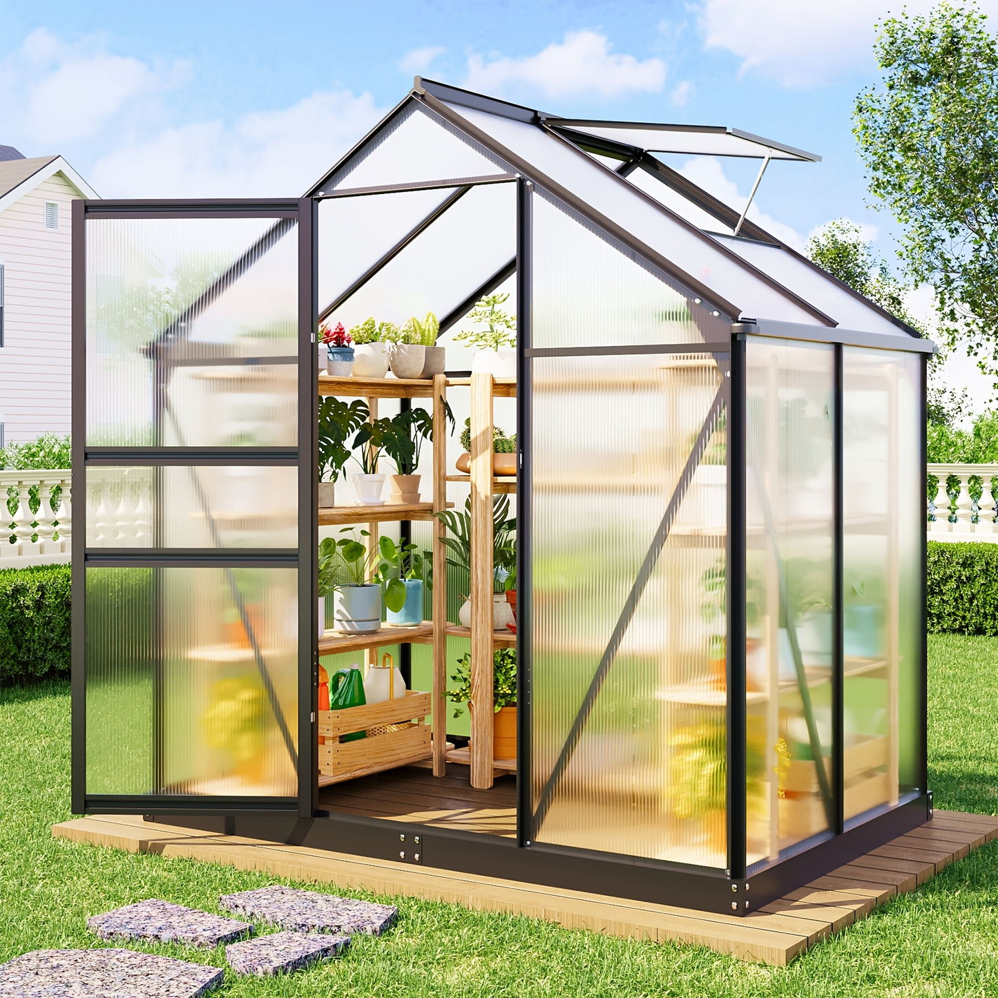 Polycarbonate Greenhouse 6x4ft Walk-In with Aluminum Frame & Roof Ventilation | Durable Outdoor Garden Greenhouse Easy Assembly | Backyard Year-Round Growing