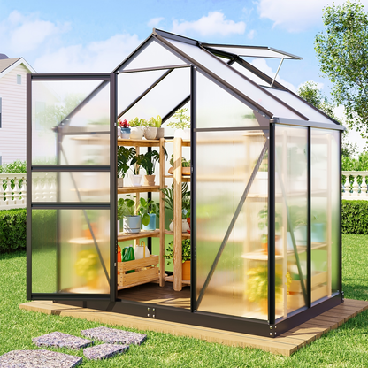 Polycarbonate Greenhouse 6x4ft Walk-In with Aluminum Frame & Roof Ventilation | Durable Outdoor Garden Greenhouse Easy Assembly | Backyard Year-Round Growing