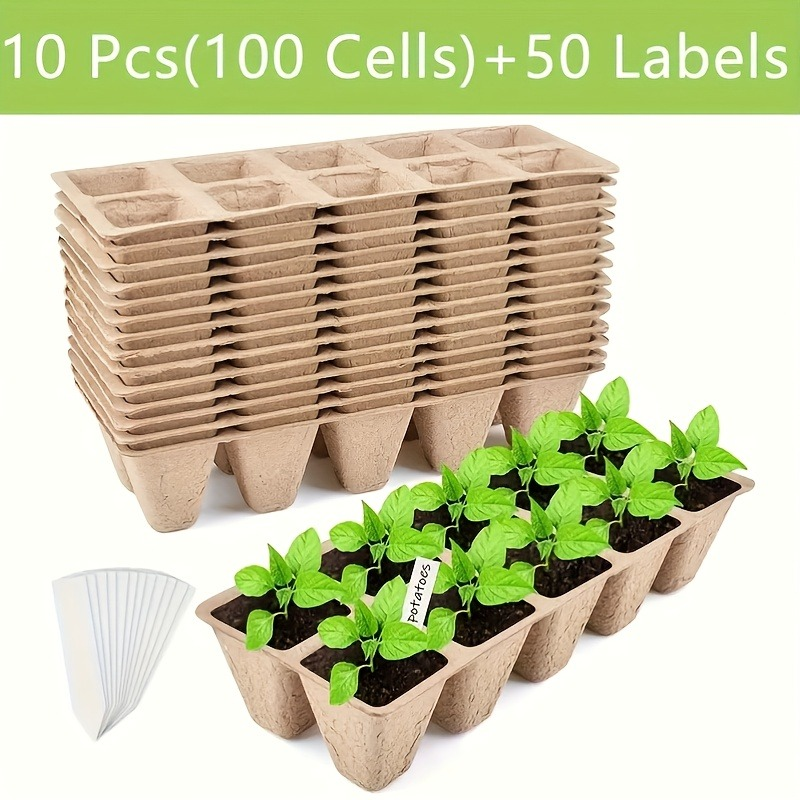 Peat Pots Seed Starter 100pcs Square Biodegradable Paper | Germination Trays with Peat Substrate for Herbs Cacti Flowers | Indoor Outdoor Transplanting