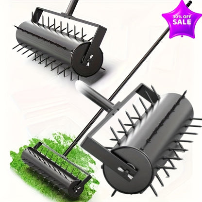 Lawn Aerator Manual Heavy Duty 60" Long Handle with Large Tine Wheel, Metal Construction for Deep Soil Aeration, Dethatching & Weeding, Yard Garden Sports Field