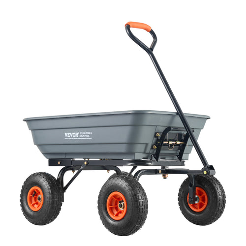 Garden Dump Cart 880LBS Convertible Flatbed Utility Wheelbarrow with 2-in-1 Handle, Removable Side Panels, Mesh Cover & 10" Rubber Tires – 400/600/880 LBS