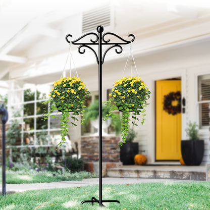 Shepherd Hook Bird Feeder Pole 78-inch, Adjustable 5-Prong Base, Heavy Duty Garden Hook for Hanging Bird Feeders, Plant Baskets, Lanterns & Outdoor Decor