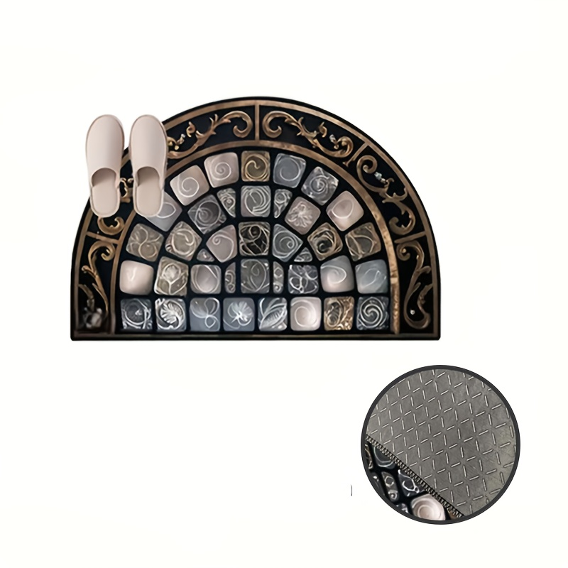 Door Mat Non-Slip Semicircle Welcome Mat Floral Geometric Indoor Outdoor Rug