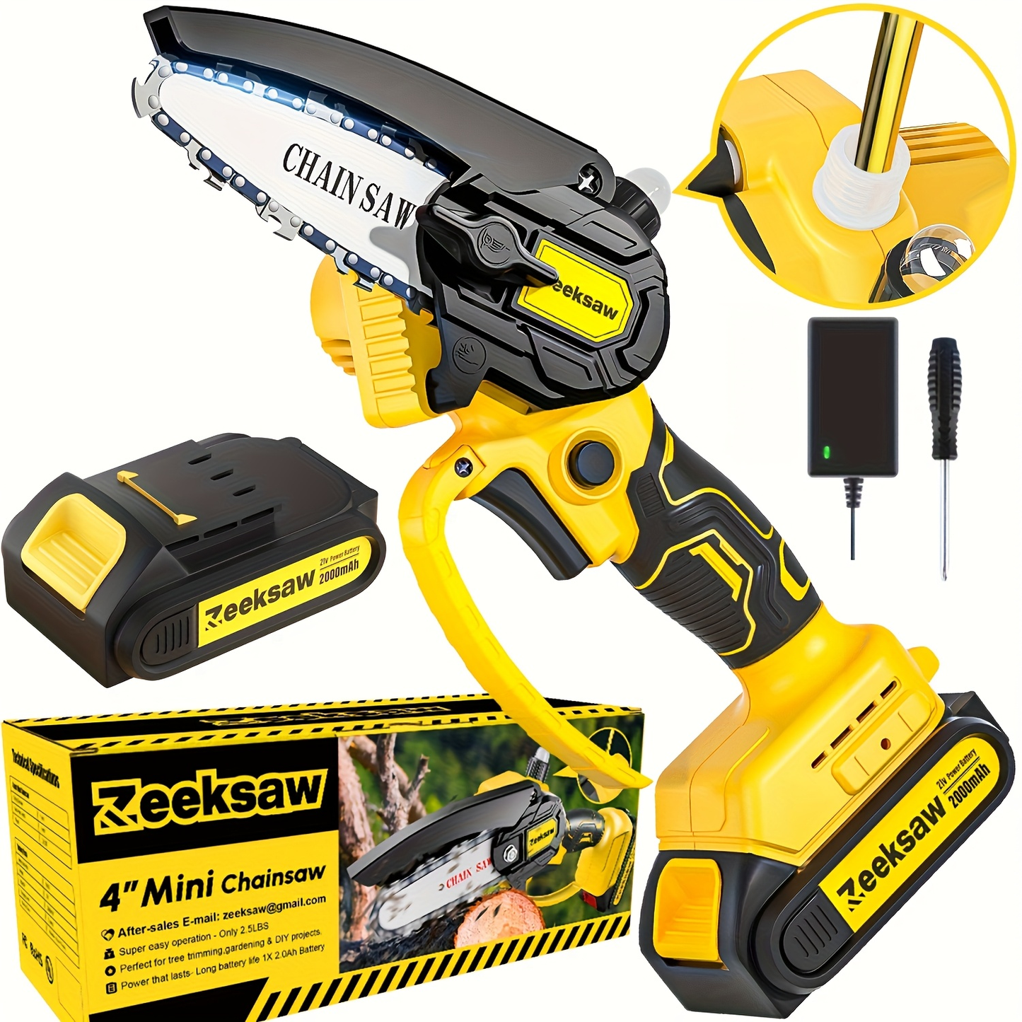 Cordless Mini Chainsaw 8 Inch with 2x2.0Ah Batteries & Charger – Auto Oiler, Chain Tensioning, 26ft/s Speed for Tree Branches & Yard Work