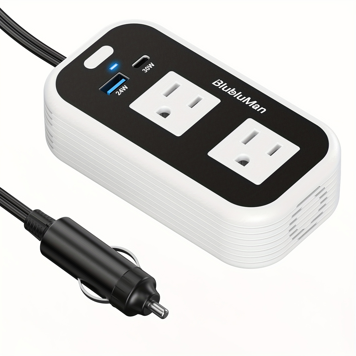 Car Plug Inverter 200W DC 12V to AC 110V with 30W PD Fast Charging QC3.0 24W USB-C Outlet Adapter for Laptop Computer Phone Tablet Vehicle Travel Road Trip