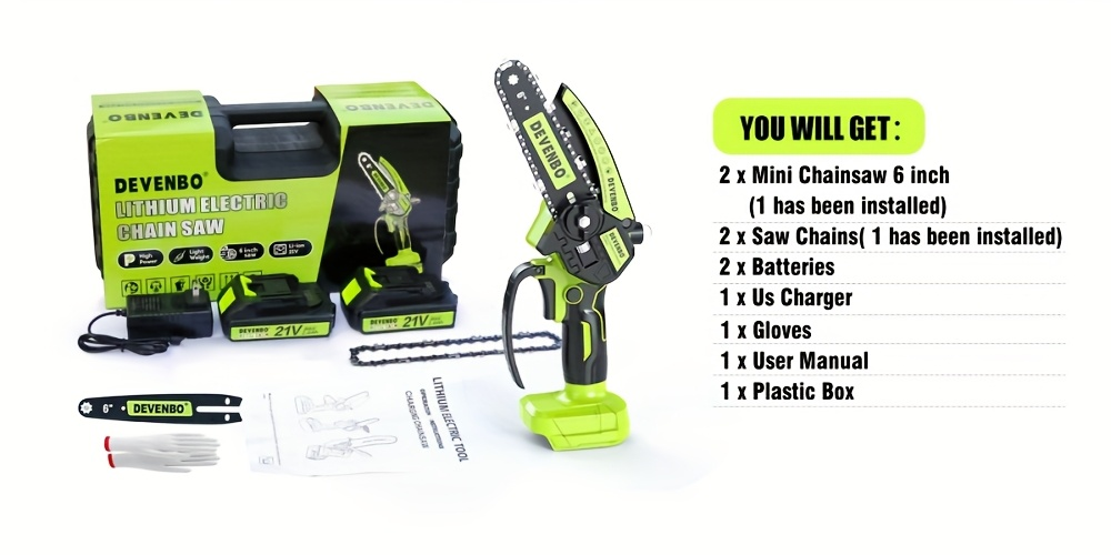 Cordless Mini Chainsaw 6-Inch, Handheld Pruning Saw with Rechargeable Battery, Adjustable Chain Tension, Safety Lock & Anti-Splash Guard for Branch Trimming in Yard, Garden & Home