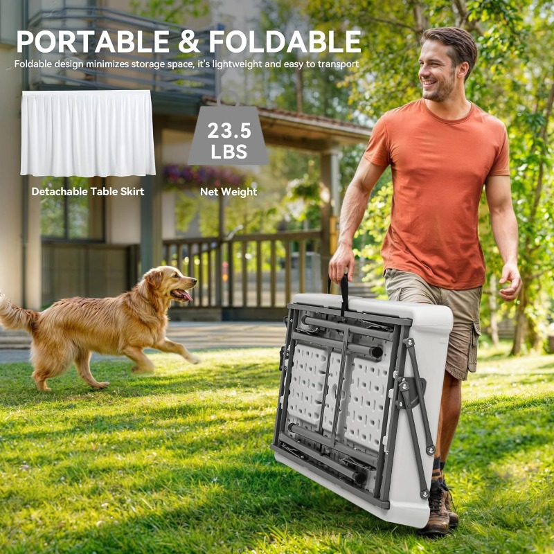 2-Tier Ice Table 40.5" Folding Bar Cooler with Drain, Skirt & Metal Shelf, Double-Layer Outdoor Beverage Station for Parties, BBQ & Camping