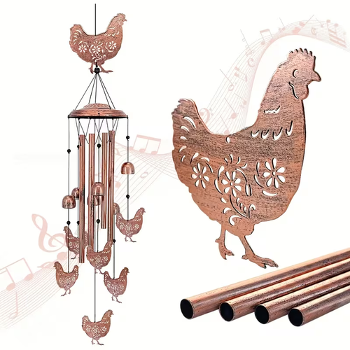 Wind Chime Outdoor Chicken Farmhouse Decor - Aluminum Tube Soothing Sound Garden Porch Patio Hanging Ornament