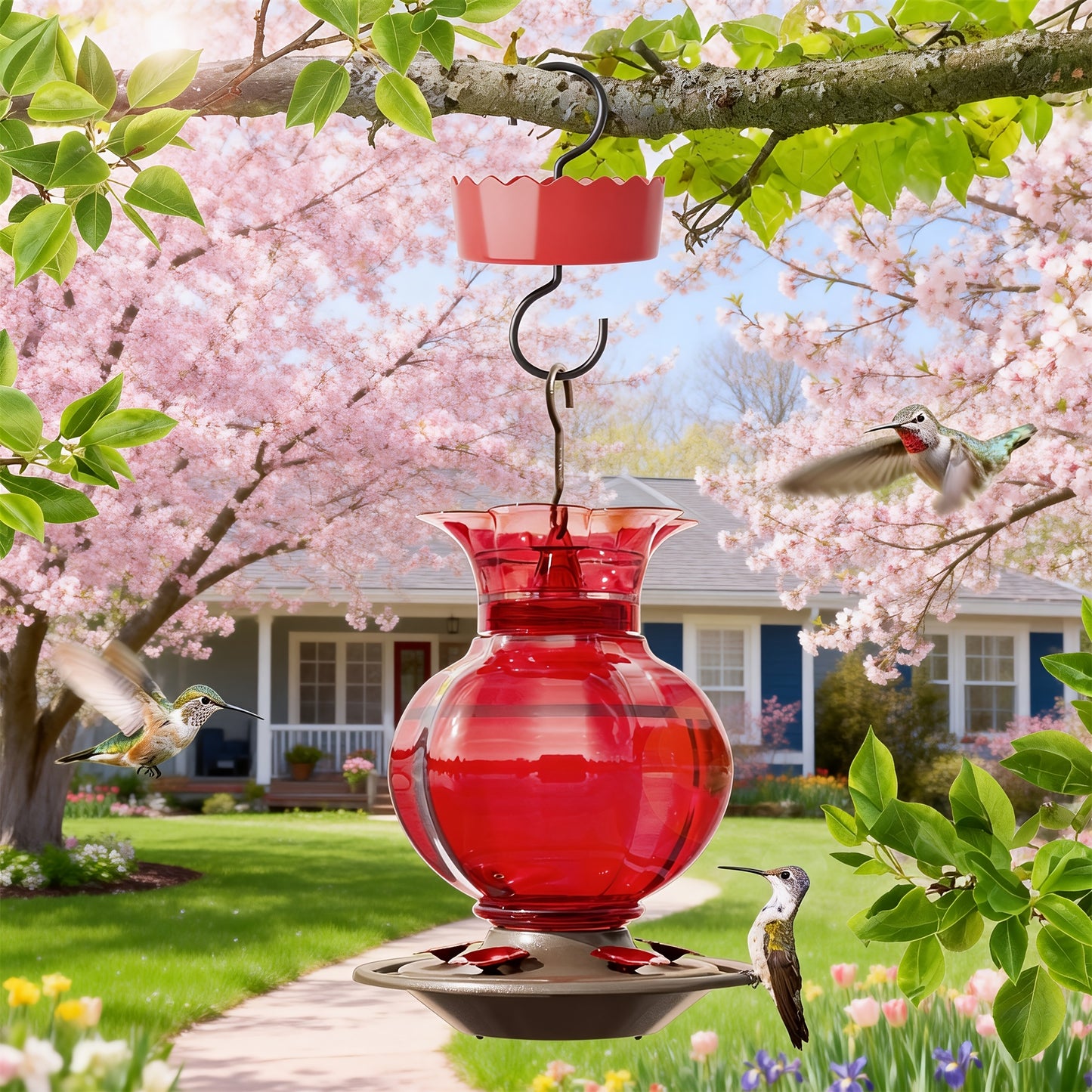 Hummingbird Feeder | Glass Spiral 5 Station Hanging Garden Yard Decor