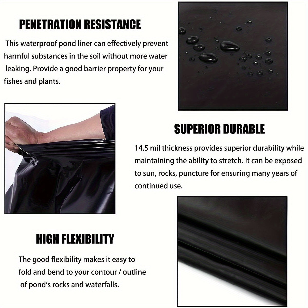 Pond Liner 5x10FT Black – Anti-Seepage Film for Fish & Koi Pond