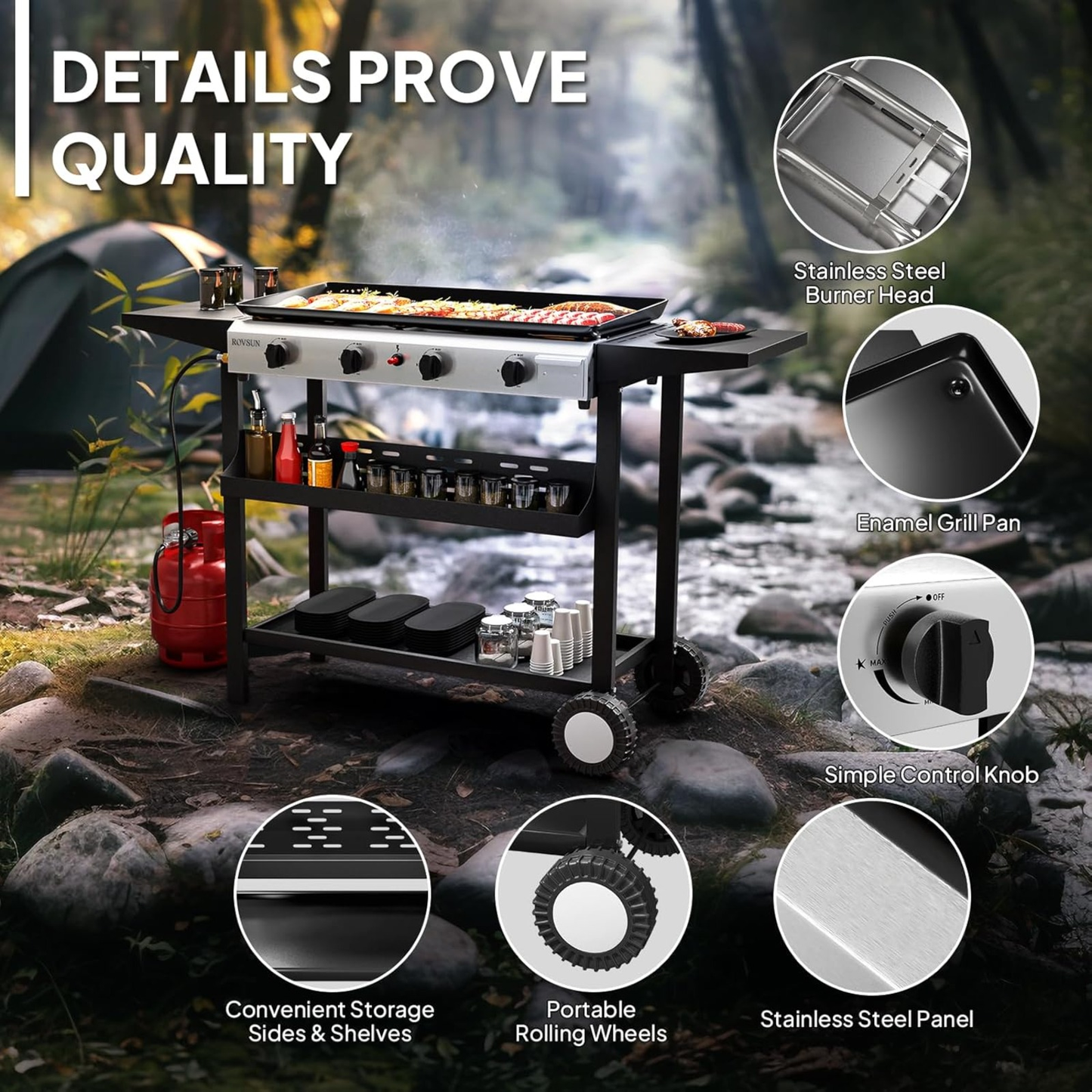 Flat Top Griddle Propane Tabletop 2 or 4 Burner, 20000 BTU Portable Gas Grill with Nonstick Enamel Tray, Piezo Ignition, 246 Sq In Cooking Surface for Camping BBQ Tailgating Backyard