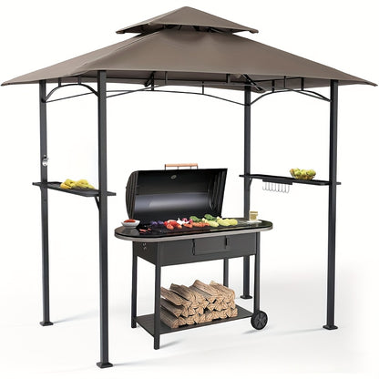 Grill Gazebo 8x5ft Double Tiered BBQ Canopy 8 Hooks Backyard Poolside