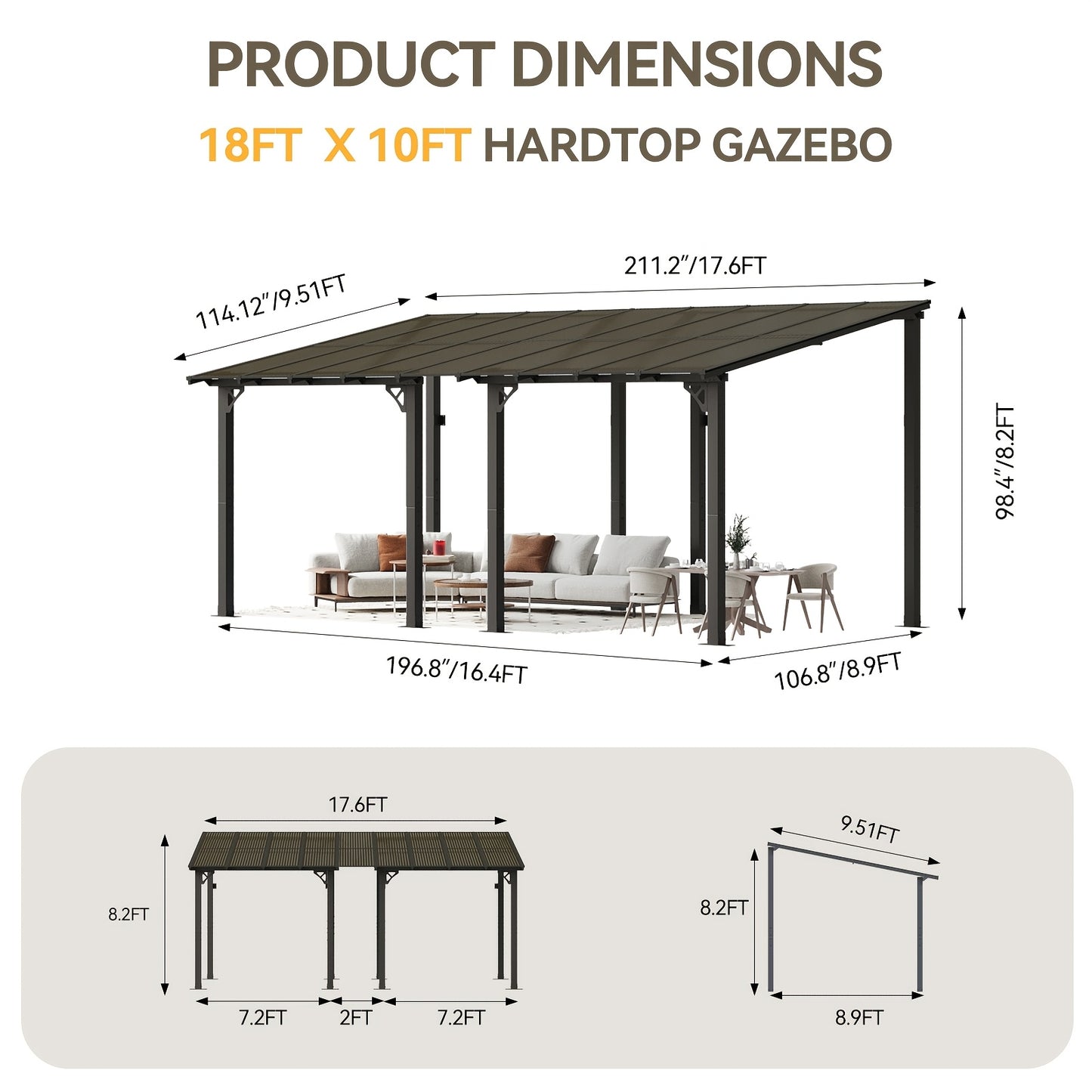 Lean-To Pergola Wall-Mounted Aluminum Louvered Roof Patio Awning