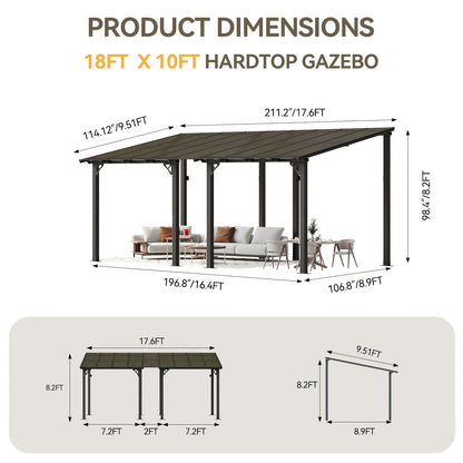 Lean-To Pergola Wall-Mounted Aluminum Louvered Roof Patio Awning