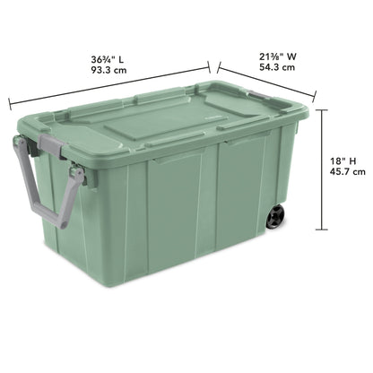 Heavy Duty Storage Bins with Wheels and Lids | 40 Gallon 151L Industrial Totes | 2 Pack | Lockable Latches | Metal Axle | Stackable | Green