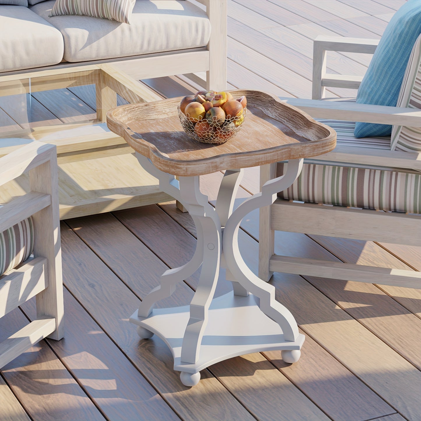 Side Table with Tray Top – Rustic Farmhouse Accent End Table, Distressed Wood Finish, Lightweight & Sturdy, Square or Round for Patio Living Room Bedroom Outdoor Indoor