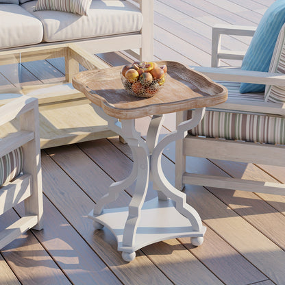 Side Table with Tray Top – Rustic Farmhouse Accent End Table, Distressed Wood Finish, Lightweight & Sturdy, Square or Round for Patio Living Room Bedroom Outdoor Indoor