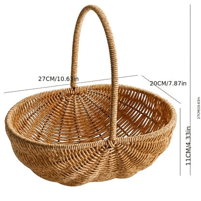 Wicker Storage Basket with Handle - Handwoven Rattan Organizer Bin, Multipurpose Farmhouse Basket for Kitchen Pantry Bathroom Shelf Home Decor