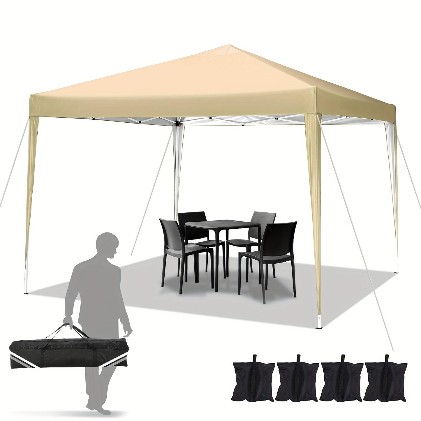 Pop Up Canopy Tent 10x10ft UPF50+ Waterproof Portable Gazebo Sandbags