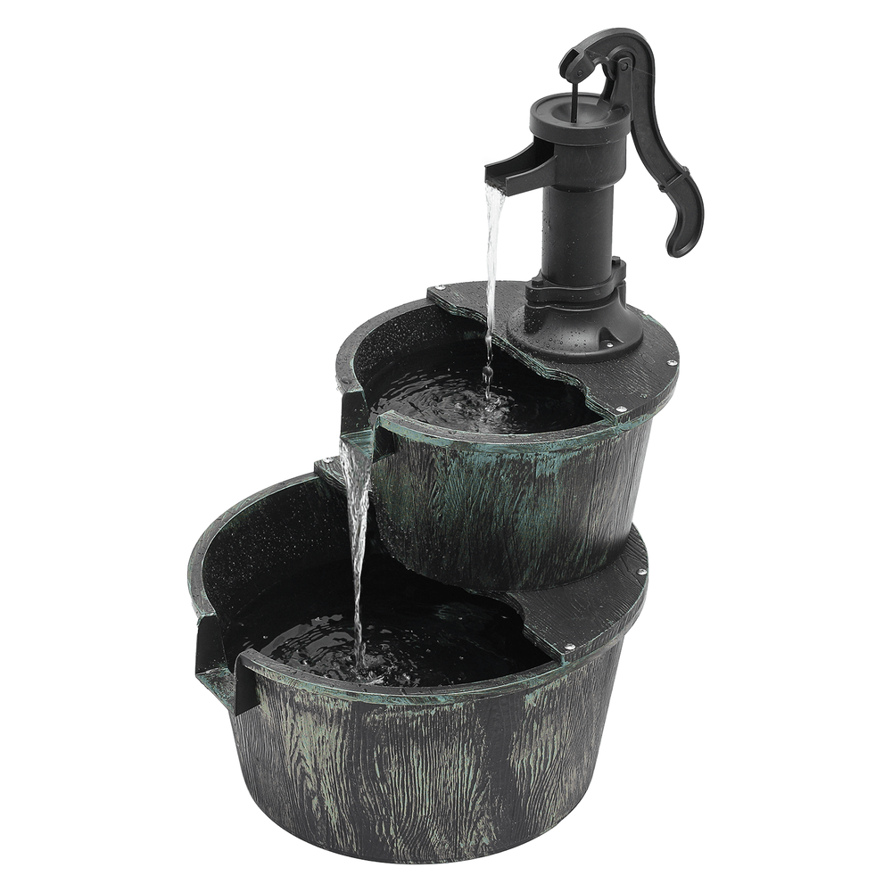 Outdoor Water Fountain | 2-Tier Barrel Waterfall Patio Garden Decor
