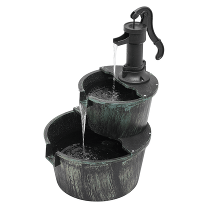 Outdoor Water Fountain | 2-Tier Barrel Waterfall Patio Garden Decor