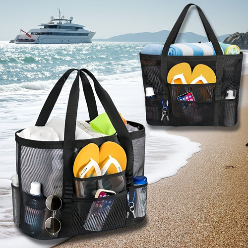 Mesh Beach Tote Bag Large Capacity with Multiple Pockets – Lightweight See Through