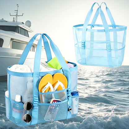 Mesh Beach Tote Bag Large Capacity with Multiple Pockets – Lightweight See Through