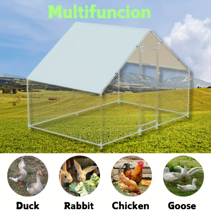 Walk-in Chicken Coop Large Heavy-Duty Metal Poultry Pen with Waterproof UV-Proof Roof Cover - Outdoor Backyard Farm Enclosure for Chickens Ducks Geese Rabbits, Multiple Sizes