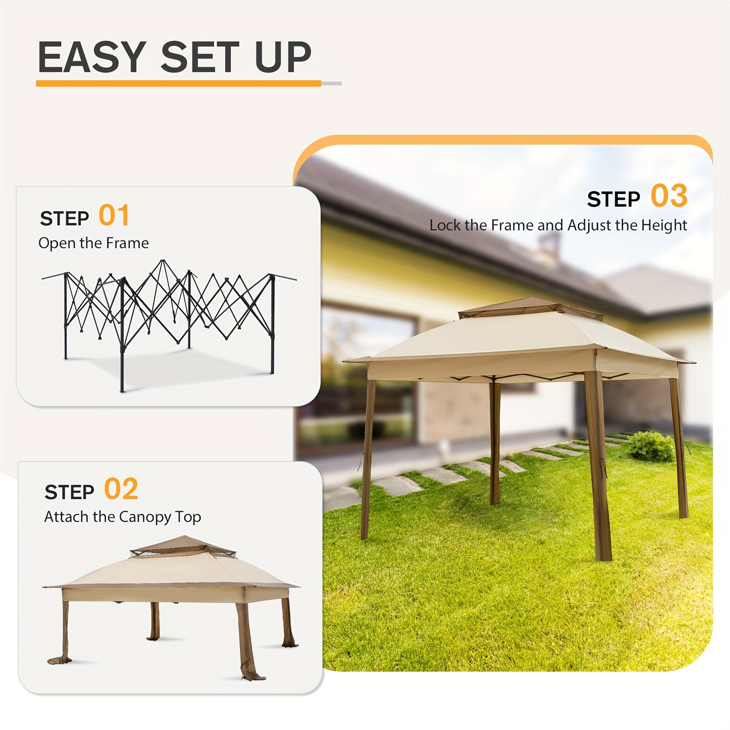 Instant Gazebo Tent 11x11 FT Mosquito Netting No Assembly Required