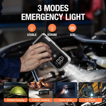 Battery Jump Starter 5000A 3000A Peak for Gas Diesel Engines QC3.0 18W Fast Charge USB-C Recharge Digital Display LED Light Intelligent Clamps Power Bank