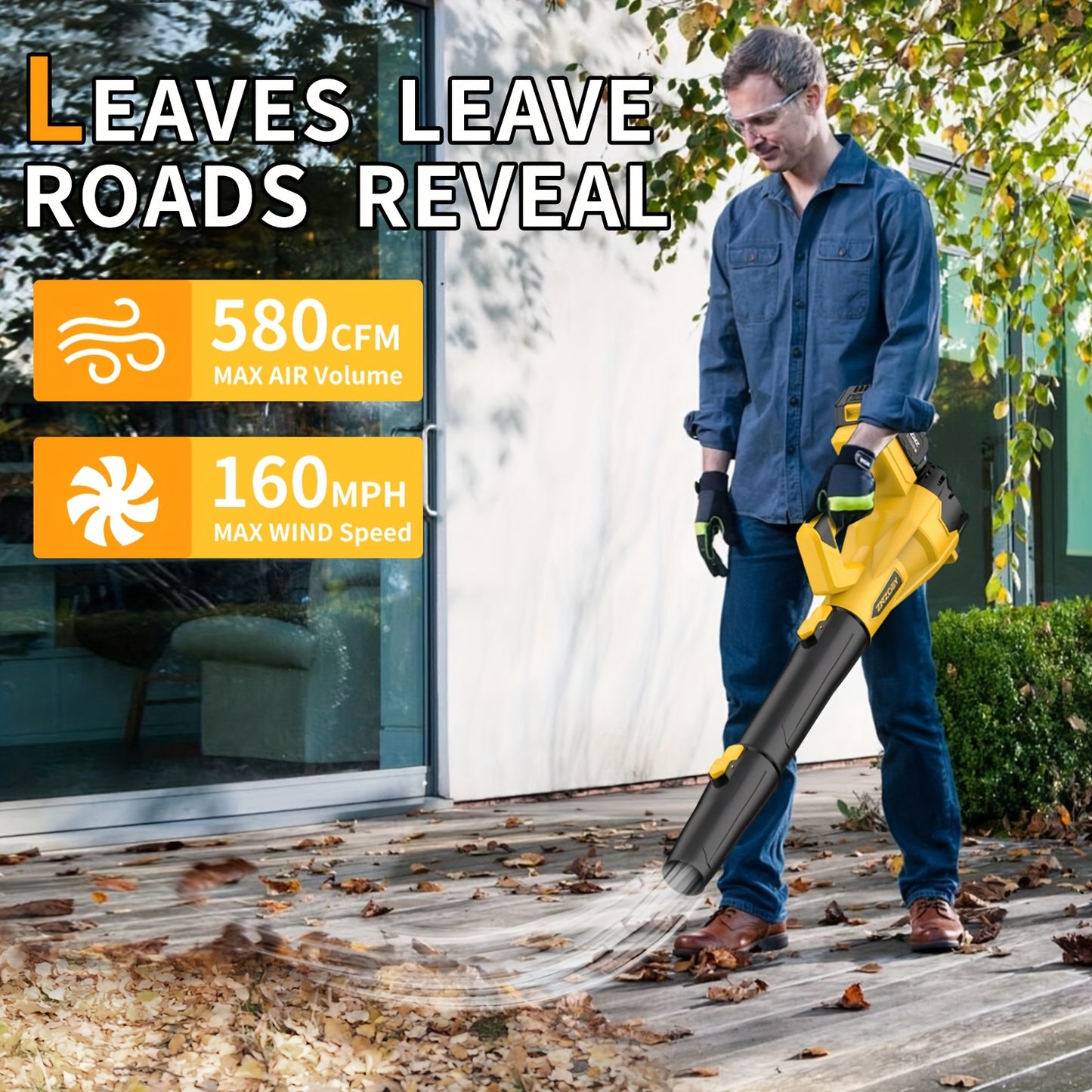 Cordless Leaf Blower 580CFM 160MPH – 40V Brushless Motor, 4.0Ah Battery, 6-Speed, Extension Nozzle, Lightweight for Lawn Yard Snow Pet Hair Cleanup