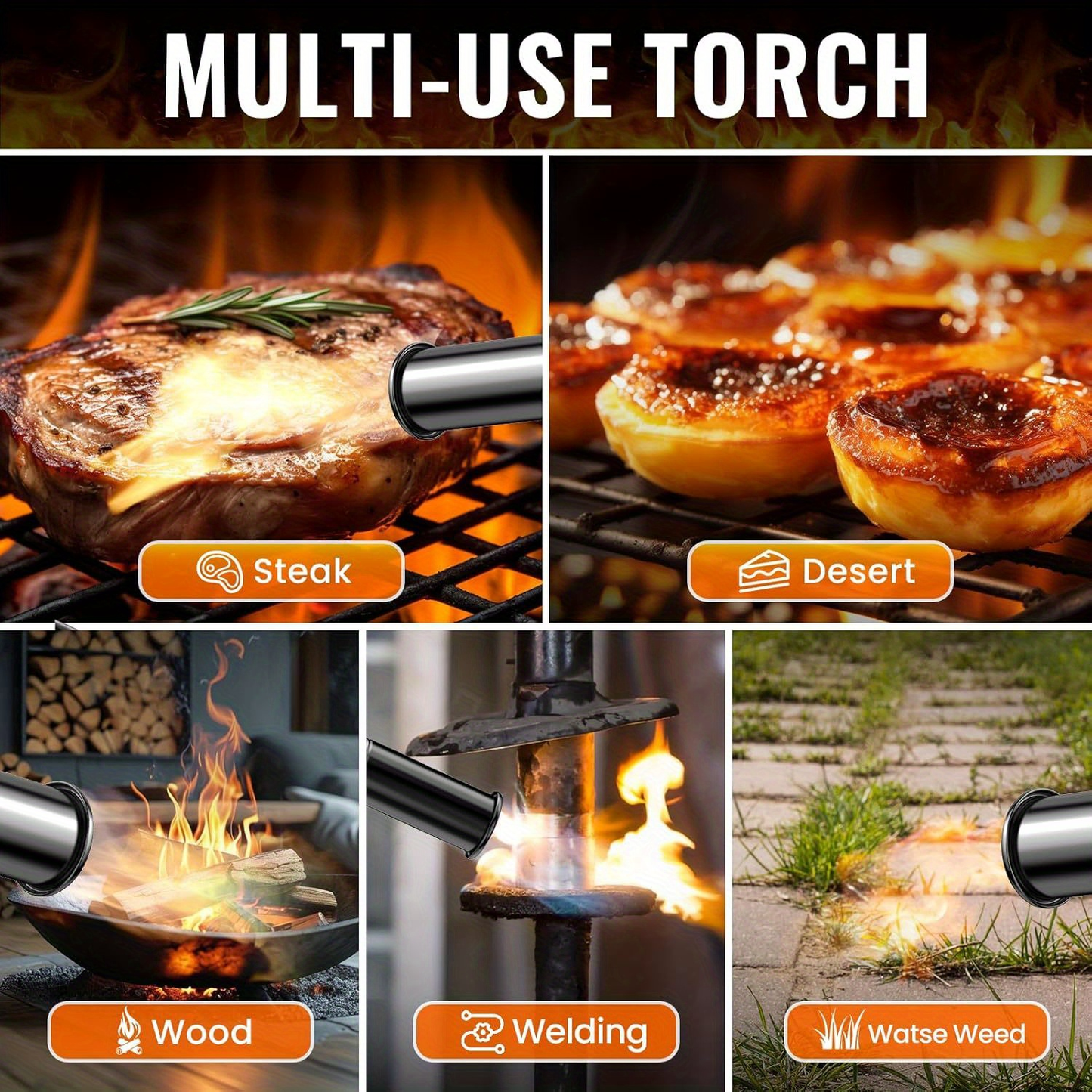 Blow Torch 700,000 BTU Propane Kitchen Cooking Torch with Safety Lock – Culinary Food Torch for Steak, Creme Brulee, BBQ, Campfire & Weed Burning, No Battery Needed (Propane Not Included)