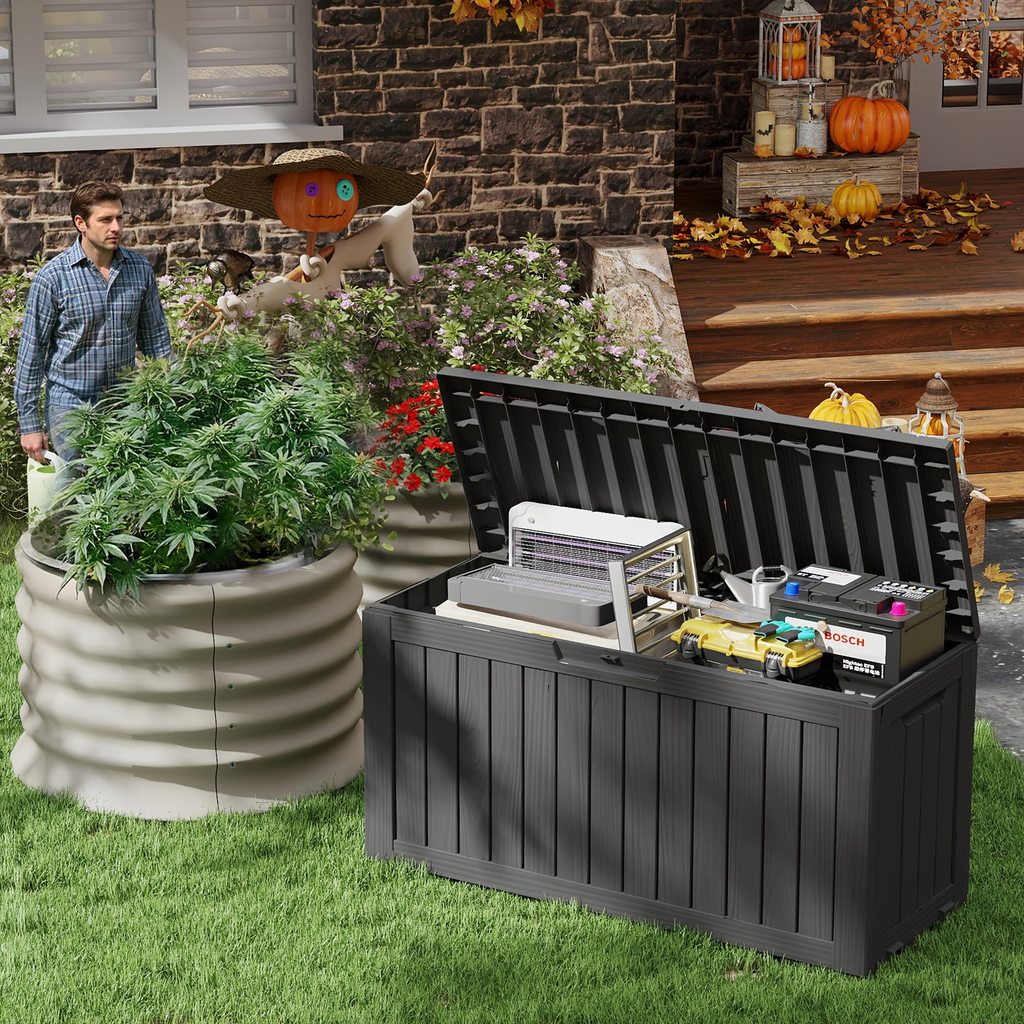 Deck Box Outdoor Storage Lockable Resin | Patio Garden Pool Cushions