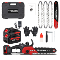 Red Chainsaw With Two Batteries And Three Links