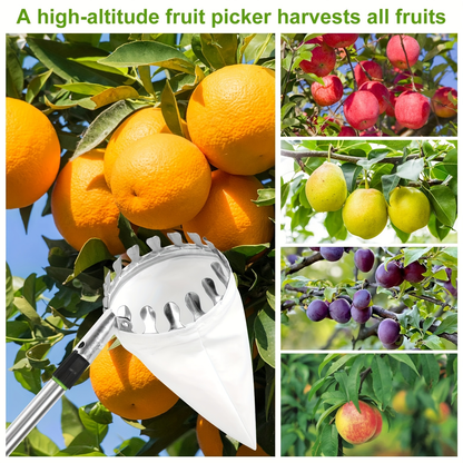 Fruit Picker Stainless Steel Adjustable Extension Pole - Tall Tree Orchard Picking Tool with Non-Slip Handle for Apples, Avocados, Peaches, Pears, Lemons, Cherries & Plums - 63 to 157 Inch