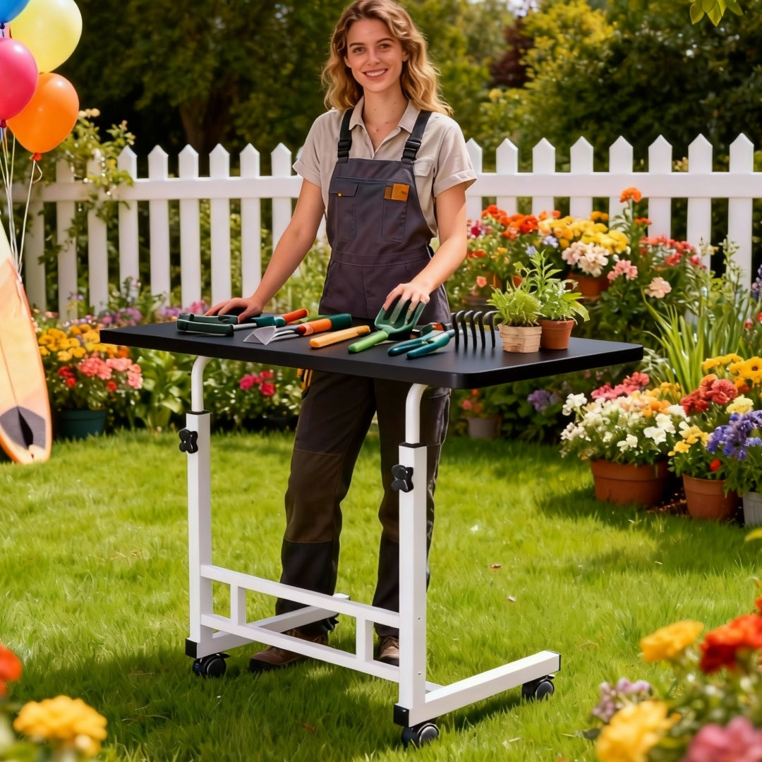 Garden Workbench | Adjustable Metal Potting Table Patio Outdoor Indoor