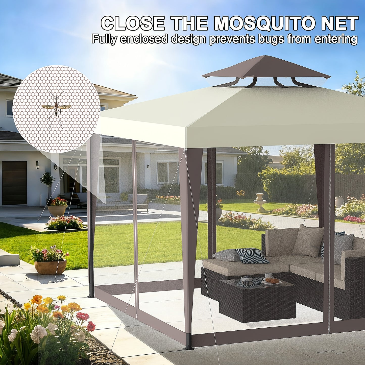 Gazebo with Mosquito Netting Steel Frame | Backyard Garden BBQ Party