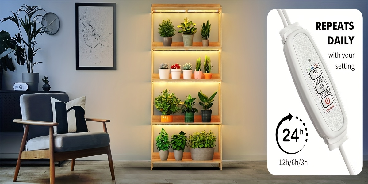 Ultra-Thin Grow Light Under Cabinet Full Spectrum 10-Level Dimming | 3/9/12H Timer High Lumen Sticky & Hangable All Growth Stages | 4pcs Indoor Plants