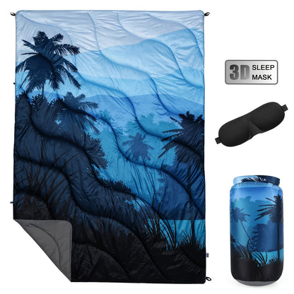 Camping Blanket Puffy Outdoor Down Alternative Windproof Warm 55x79 Inch Lightweight Printed Quilt for Beach Picnic Hammock Travel Cold Weather