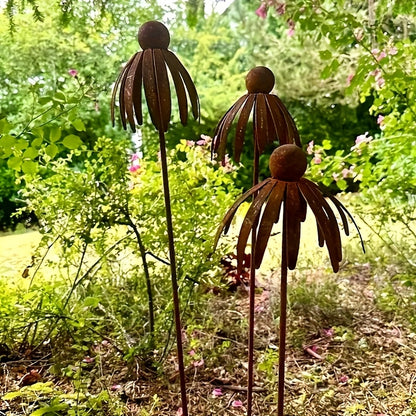 Iron Garden Stake | Rustic Leaf Top Outdoor Decor Flower Pot Patio