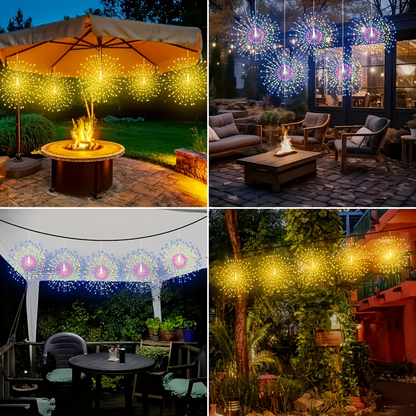 Meteor Shower Rain Lights Outdoor, 480 LED Solar Starburst Ball Lights 8 Tubes with Remote & Timer, IP44 Waterproof Falling Rain Drop Icicle String Lights for Christmas Tree Garden Party Wedding Decor