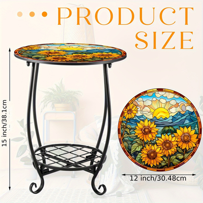 Mosaic Side Table Outdoor Round Patio Accent Table 14 Inch Sunflower Metal End Table for Garden Yard Porch Living Room Bedroom Indoor Outdoor Coffee Table